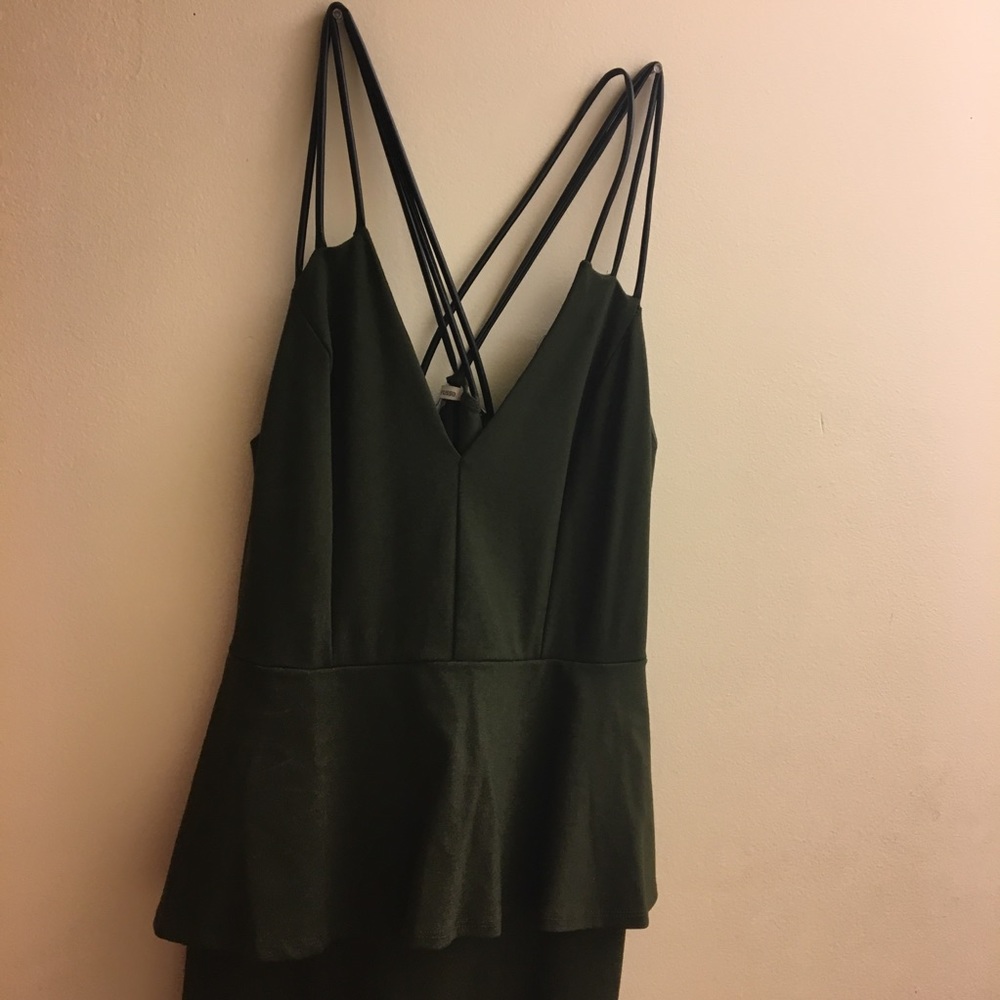 Olive green fitted peplum dress